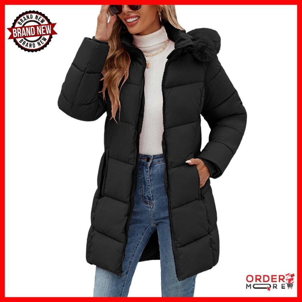 Women's Fleece Lined Puffer Jacket Water Repellent Hooded Parka